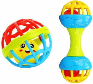 NKCORP Rattle Toys for Baby, Dumbbell Grab & Rolling Ball, Multicolored (2PC) Rattle