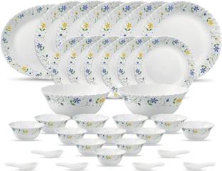 LAOPALA Pack of 33 Opalware present Diva Classique TWILIGHT BOUQUET dinner set{{Dinner plate 11"(6 pcs) || Quarter plate (6 pcs) || Oval platter (1 Pcs) || Veg bowl (6 Pcs) || Soup Bowl (6 pcs) || Spoon (6 pcs) || Serving bowl medium (2 Pcs)}} Dinner Set