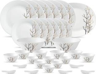 LAOPALA Pack of 33 Opalware Ivory Golden Fall 33 Pcs Dinner Set