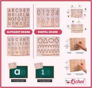 LICHEE English Alphabet and Number & Patten Tracing Wooden Board with Dummy Pencil