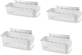 QXORE Bathroom Shelves Self Stick for Shampoo; Conditioner and etc,Combo of 4 Plastic Wall Shelf