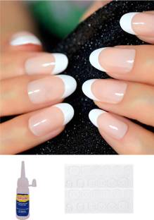 TBUY Press on French Oval False Finger Nails with Nail Glue stickers Natural
