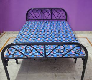 Sahni Double Size Iron/Metal/Steel Folding Bed with 1 inch multi-colour Fixed Mattress Metal Double Bed