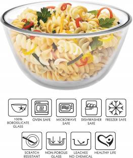 HALO NATION Glass Mixing Bowl Microwave Safe Toughened Borosilicate Glass Bowl Mixing Serving Bowl -500ml-1qty