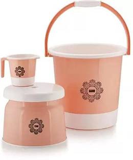 3D METRO SUPER STORE Plastic Jumbo Bucket, Stool & Mug Bathroom Set 3 pcs, Heavy Duty, Large Capacity 24 L Plastic Bucket