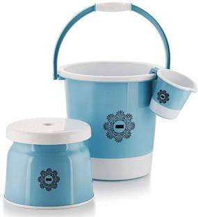 3D METRO SUPER STORE Plastic Jumbo Bucket, Stool & Mug Bathroom Set 3 pcs, Heavy Duty, Large Capacity 24 L Plastic Bucket