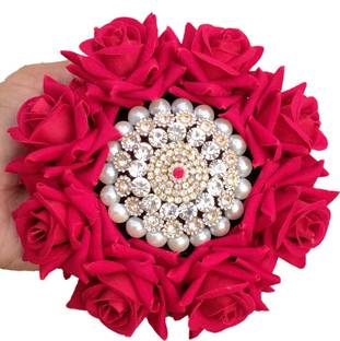 MX WOMEN HAIR STYLE Artificial Red Rose Wedding  Bun Gajra  for Women Juda Bun Hair Extension