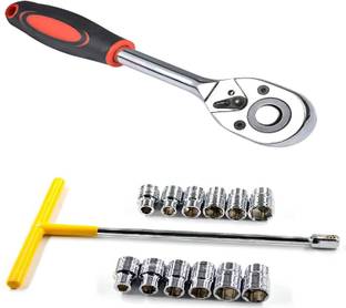 Gadariya King 14 in 1 T Shaped Socket Wrench Remover Tools Bit Set with 1/2 ratchet handle Standard Screwdriver Set