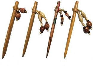 Myra Collection Brown Wooden Handmade Beautiful Beads Collection Hair Pin Pack of 4 Hair Pin