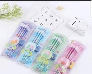 KOBBET 12 pcs HB Wooden Pencil with Eraser on Top & Sharpener Educational Gift for kids Pencil