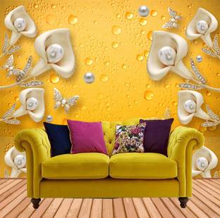 HD PRINT HOUSE Vinyl Decorative Yellow Wallpaper