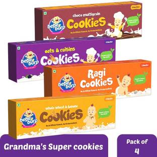 bebe burp Baby Cookies Pack of 4-150g (Choco Multigrain,Oats & Raisins,Ragi,Whole Wheat) Baby Snacks 600 g