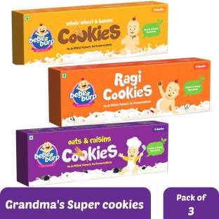 bebe burp Kids Cookies Combo Pack of 3 - 150g each (Ragi, Whole Wheat, Oats & Raisins ) Baby Snacks 400 g