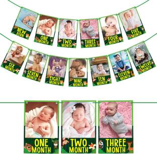 ZYOZI Jungle Monthly Photo Banner,Wild One Monthly Photo Banner,First Birthday Banner Banner
