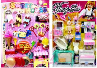 ROSEFAIR Doll House Pizza Ice Cr Set for Girl's Combo of 2 Funny Doll House Multicolor