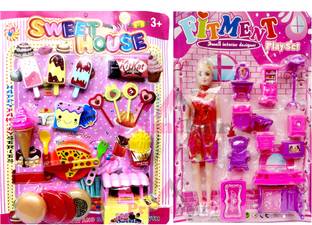 PRIMEFAIR Doll House Pizza Ice Cream, Set for Girl's Combo of 2 Doll House Pretend Playset