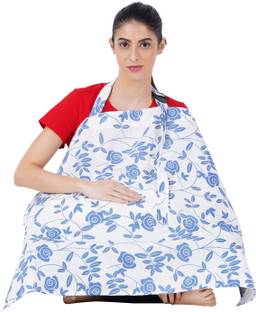 BABYFLYi Soft Cotton Feeding Cloak/Apron Blue Rose with Leaf Design Feeding Cloak