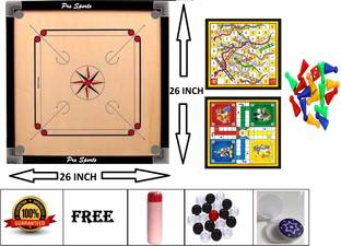 PRSSPORTS Medium 26 Inch combo Pack ( Free ludo, 24 Crystal Coin, Striker & Powder. 5 cm Carrom Board