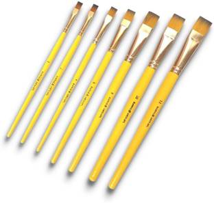 KAMAL ARTIST QUALITY PROFESSIONAL SHORT LENGTH HAIR FLAT PAINT BRUSHES SET IN TAKLON FOR OIL, WATER, ACRYLIC PAINTING. MODERN ART, NAIL ART ETC.