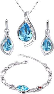 mahi Magnificent Crystal Combo Rhodium Crystal Alloy Pendant Set