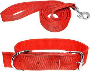 BBFLAMINGO Dog Collar with Leash, Adjustable Dog Neck Size 37 - 49 cm (Medium, Red) Dog Collar & Leash