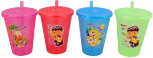 Eagean 250 ml Kids Tumbler Set, 4 Pack – Plastic Kids Cups with Straws and Lids