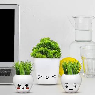 Kawai Homes Artificial Plastic Potted Plants Set of 3 for Home Decoration Bonsai Artificial Plant  with Pot
