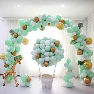 Bash N Splash Solid Pastel Green & gold Balloon Garland Party Decoration Pack Glue dot & arc strip Balloon