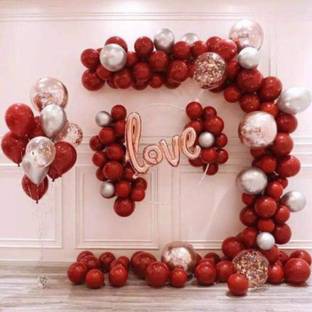 Bash N Splash Printed Red Balloon decoration with rose gold love balloon and silver metallic balloon Balloon
