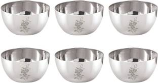 NEELAM Stainless Steel Vegetable Bowl Stainless Steel 5.5 18G Laser Etching JK Vati, 200 ml , Silver, Set of 6