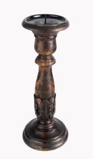 Global Art Traders Rustic Design Wood Pillar Shaped Candle Holder – Home Decor Candlestick Wooden 1 - Cup Candle Holder