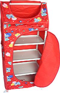 EVOHOUSE Colorful Design 5 Cabinet Baby Almirah, Kids Wardrobe, Folding Almirah, Toy Box PVC Collapsible Wardrobe