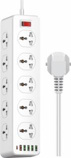 Unix 2500W Power Strip Extension with Type C USB Ports | 10 Power Sockets with 30W | 10 A Three Pin Socket