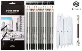 Definite 6 X Paper Blending Stumps + Pencil Extender + 24Pc Drawing/Sketch Pre-Sharpened Pencil