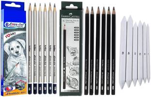 Definite ARTLINE 6Pc Sketch Pencils + 6Pc Blending Stumps + FABER CASTELL 6Pc Drawing Pencil