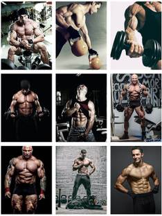 PRINTHUBS 30.48 cm Bodybuilder Motivational Poster for Gym Wall Décor Set of 10 (Size12x18 Inch)s22 Self Adhesive Sticker
