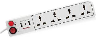 ANCHOR 22783- Spike Guard With 1 Switch 2 USB Socket With 1.5 Meter Long Wire 4  Socket Extension Boards