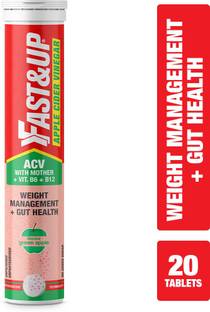 FAST&UP Apple Cider Vinegar 20 Effervescent Tablets, ACV With Mother, Vitamin B6 & B12