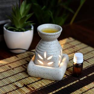 Jimkia Ceramic Electric Diffuser Air Freshener Square Base Oil Burner With 10ml Rose Aroma Oil, Diffuser Set Ceramic Electric Diffuser Air Freshener Square Base Oil Burner With 10ml Rose