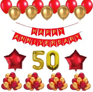 R G ACCESSORIES 50th Happy Anniversary decoration combo pack of 54pcs for Anniversary decoration