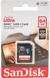 SanDisk SDSDUNR-064G-GN3IN UHS 1 64 GB SDXC Class 10 100 MB/s  Memory Card Compatible with Camera, Computer