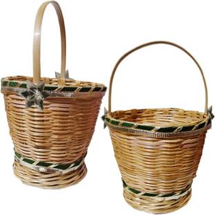 the bath stories Small Bamboo Basket for Spoon/Knife Holder /Flower/ Wedding Gifts (Set of 2 Pcs) Bamboo Fruit & Vegetable Basket