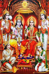 Wall gallery 45.72 cm Ramayan Ram Sita Hanuman Bless Wealth Happiness Peace Vastu Dosh Hd Wall Sticker Self Adhesive Sticker