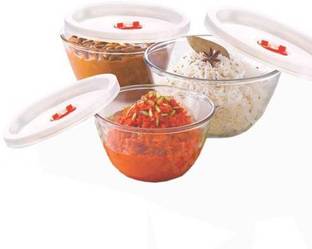 BOROSIL Glass Serving Bowl Mixing Bowl Sets-500 ml +900 ml +1.3 L Glass Bowl Set (White, Pack of 3) with lid
