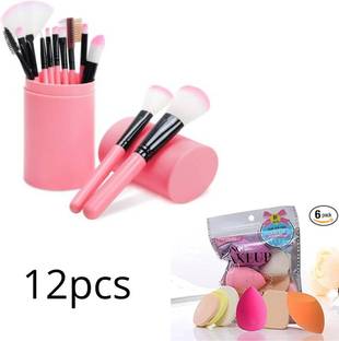 huge leaf Professional 12 Piece Makeup Brush Set With Box + Soft 6 in 1 Makeup Sponge Pack