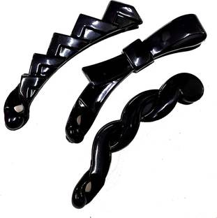 Myra Collection Banana Clip Random Design for Women and Girls Black Colour 3 Pieces Banana Clip Banana Clip