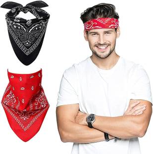 Bismaadh Bandanas Paisley Print Headbands Cowboy Bandanas Wristband Head Wrap Scarf ["Red, Black"] Handkerchief