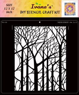IVANA'S Jungle Stencil for Art & Craft , Reusable DIY Decorative Stencil IVS-1105 for Painting on Canvas, Fabric, Cloth, Paper, Glass and Wall,Size-12 x 12 inch, Stencil