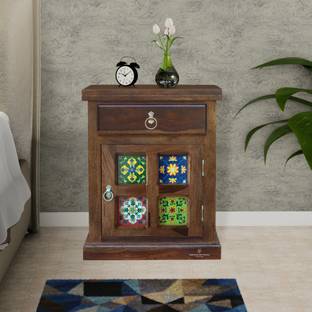 Tamannaartpalace Solid Wood Ceramica Bedside Table with Storage, Pre-Assembled (Black Walnut) Solid Wood Bedside Table