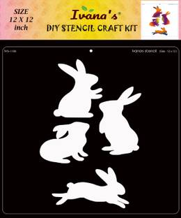 IVANA'S Rabbit Stencil for Art & Craft , Reusable DIY Decorative Stencil IVS-1108 for Painting on Canvas, Fabric, Cloth, Paper, Glass and Wall,Size-12 x 12 inch, Stencil